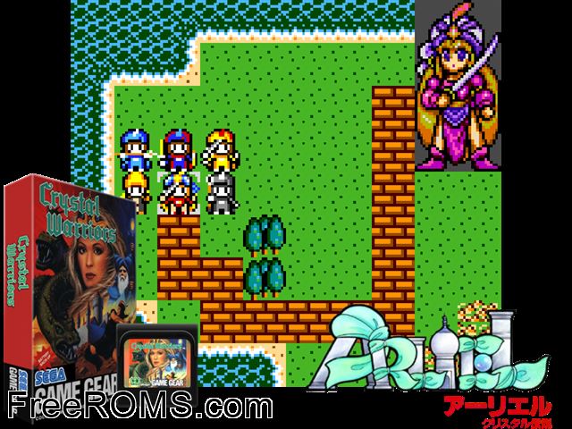 Crystal Warriors Game Gear game showing 3D box cover and gameplay screenshot